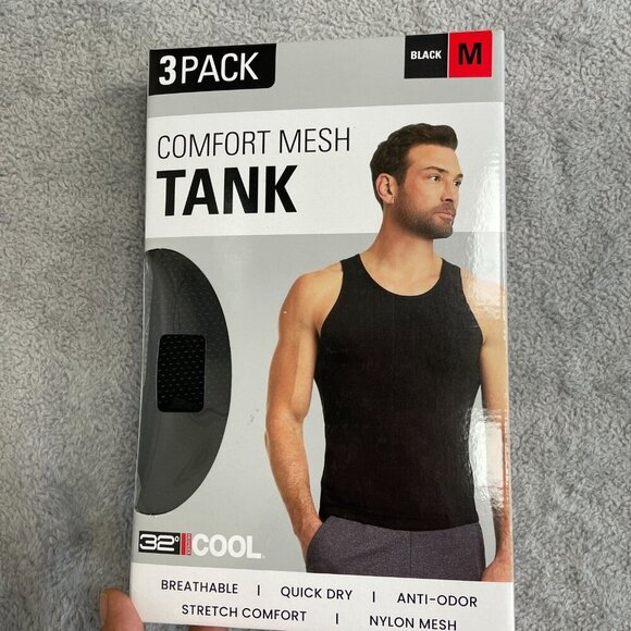 NEW 32 Degrees Cool Men's M Comfort Mesh Tank 3 Pack Black - Picture 2 of 6